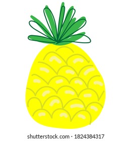 cute yellow pineapple vector color element cute simple drawing for kids, funny fruits