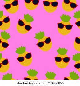 Cute yellow Pineapples Vector. Seamless Pattern in pink background. Great for fabric, packaging, wallpaper, invitations, background.