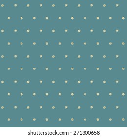Cute yellow polka dot seamless pattern on green background. Casual stylish doodle.