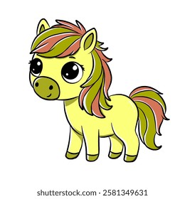 Cute yellow pony cartoon character isolated on white background, icon vector