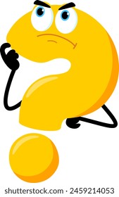 Cute Yellow Question Mark Cartoon Character Thinking. Vector Illustration Flat Design Isolated On Transparent Background