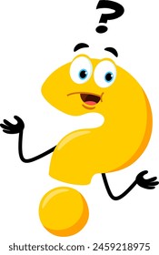 Cute Yellow Question Mark Cartoon Character With A Confused Expression. Vector Illustration Flat Design Isolated On Transparent Background