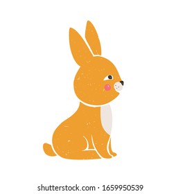 Cute yellow rabbit. Colored vector bunny isolated on a transparent background. Vector shabby hand drawn illustration