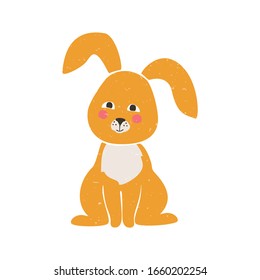 Cute yellow rabbit. Colored vector bunny isolated on a transparent background. Vector shabby hand drawn illustration