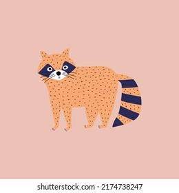 Cute yellow raccoon hand drawn vector illustration. Isolated funny forest animal in flat style for kids logo or icon.
