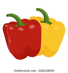 Cute yellow and red peppers isolated on white background. Flat vector illustration