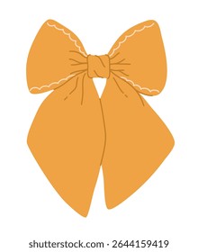 Cute yellow ribbon bow. Flat vector illustration.