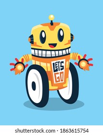 Cute yellow robot character cartoon illustration flat design