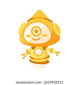 Cute yellow robot with one eye smiling and floating