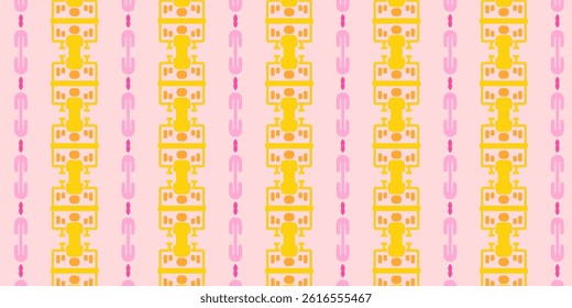 Cute Yellow Robot and Pink Human Icon Seamless Pattern