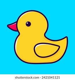 Cute yellow rubber duck in cartoon style. Side view. Flat vector illustration.