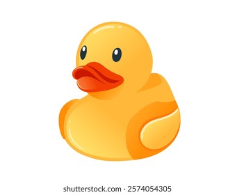 Cute yellow rubber duck. Cartoon child toy for bath. Vector illustration isolated on white background