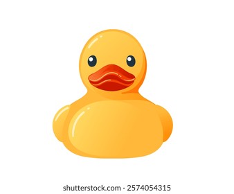 Cute yellow rubber duck. Cartoon child toy for bath. Front view. Vector illustration isolated on white background