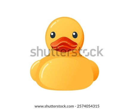 Cute yellow rubber duck. Cartoon child toy for bath. Front view. Vector illustration isolated on white background