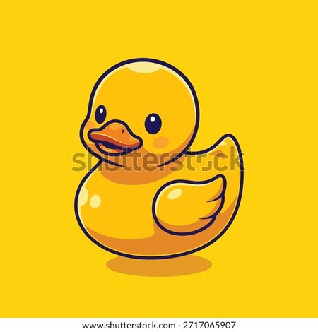 Cute Yellow Rubber Duck Cartoon Vector Illustration – Adorable Bath Toy Mascot in Clean Outline Style