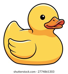 Cute yellow rubber duck floating on water with smiling face