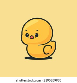 Cute Yellow Rubber Duck Icon Vector Illustration. Cute animal isolated vector cartoon style.