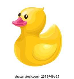 Cute yellow rubber duck isolated on white background. Vector illustration.