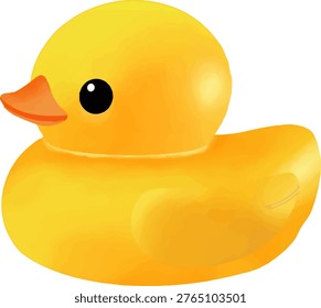 Cute Yellow Rubber Duck Toy Cartoon Illustration Bath Toy Icon. Adorable yellow rubber duck illustration with glossy finish. Perfect for kids, bath themes, playful designs, and fun merchandise.