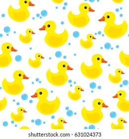 Cute Yellow Rubber Ducks Seamless Pattern Stock Vector (Royalty Free ...