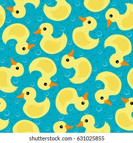 Cute yellow rubber ducks seamless pattern