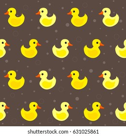 Cute yellow rubber ducks seamless pattern