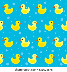 Cute yellow rubber ducks seamless pattern