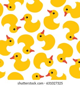 Cute yellow rubber ducks seamless pattern