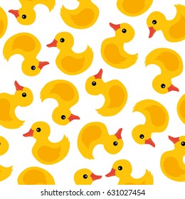 Cute yellow rubber ducks seamless pattern