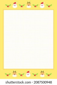 A cute yellow Santa picture and a note with decorations illustration set. Christmas, letter paper, mail, invitation, notebook. Vector drawing. Hand drawn style.