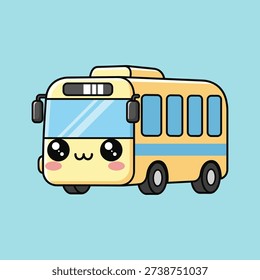 Cute yellow school bus with animated face and blue windows.eps
