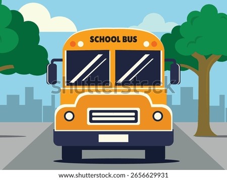 cute yellow school bus from the front
