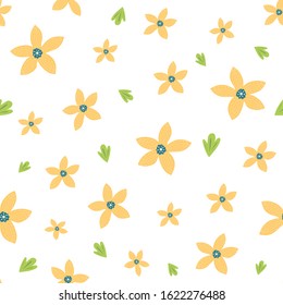 Cute yellow seamless floral pattern for kids baby apparel fabric textile wallpaper sleepwear, pajamas
