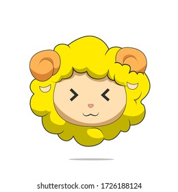 Cute yellow sheep looks happy. Sheep character vector design