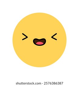 Cute yellow smile icon with excited facial expression. Yellow character with happy mood isolated on a white background. Vector flat illustration. Perfect for social media, stickers.