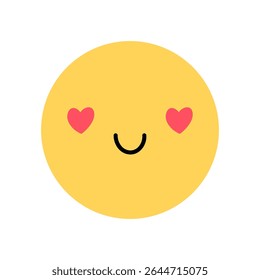 Cute yellow smile icon with a loving facial expression. Character with romantic mood isolated on a white background. Vector flat illustration. Perfect for social media, stickers