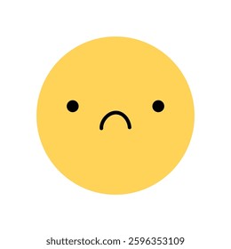 Cute yellow smile icon with a sad expression. Yellow character with an unhappy mood isolated on a white background. Vector flat illustration. Perfect for social media, stickers.
