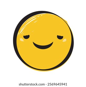 Cute yellow smiling face with a playful expression, drawn with a sketchy artistic style on a clean white background. Represents happiness and positivity. Vector illustration