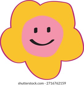 Süße gelb lächelnde Blume flach Vektorgrafik