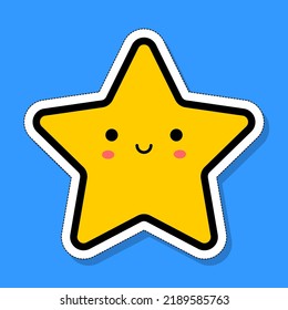 Cute yellow smiling star. Vector illustration. Sticker.