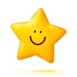 Cute yellow smiling vector little star isolated on white background