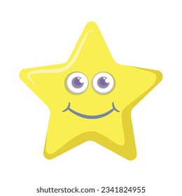 Cute yellow smiling vector little star isolated on white background. Design for fashion fabrics, textile graphics, prints, stickers. Cute star