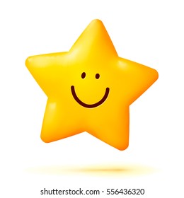Cute yellow smiling vector little star isolated on white background