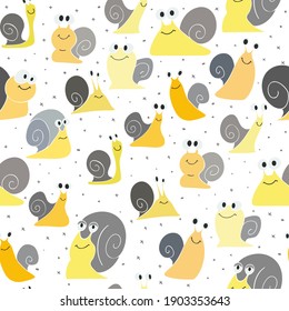 Cute Yellow Snails Seamless Pattern.
