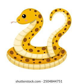 Cute yellow snake. Colorful suffocating reptile. Chinese New Year symbol. Funny snake character isolated on white background. Vector illustration for card, sticker, calendar.