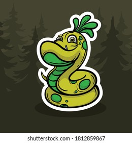 Cute yellow snake monster illustration, You can use to sticker, logo, t-shirt design etc