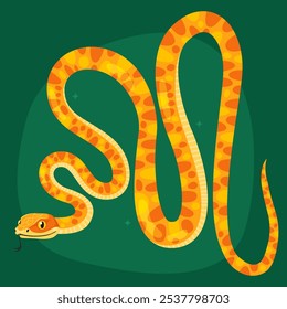 Cute yellow snake on a green background. New Year of the Snake, Lunar New Year or Chinese New Year. Animal zodiac cartoon character, mascot, symbol of the year. Illustration for greeting card.