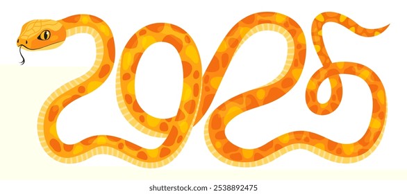 Cute yellow snake in the shape of the number 2025 isolated on a white background. New Year of the Snake, Lunar New Year or Chinese New Year. Zodiac animal cartoon character.