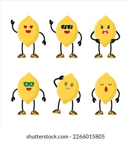 cute yellow sour lemon various activity vector