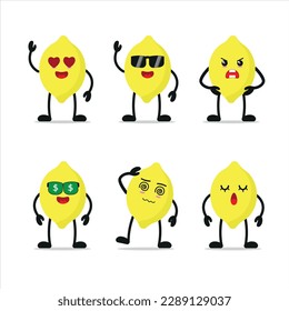 cute yellow sour lemon various activity vector